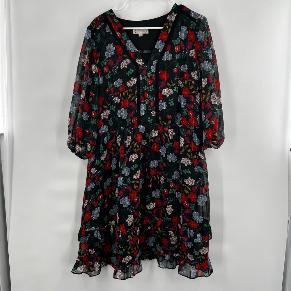 🎉HP🎉 Nanette Lepore Black Floral Dress - size 14 - Picture 1 of 10